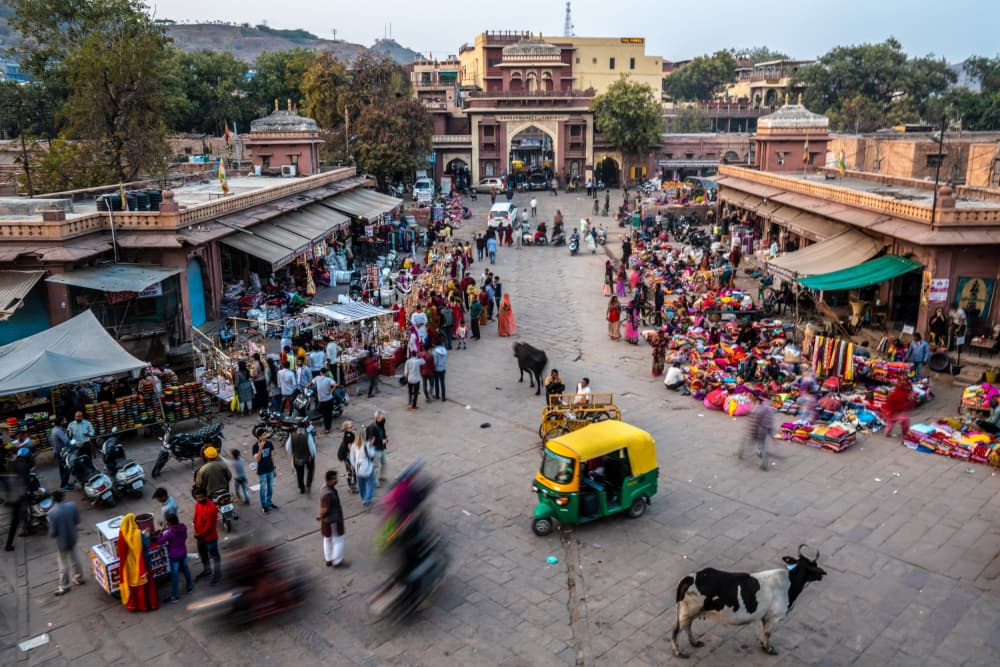 Bustling Indian Market by Corinne Spector — canvas wall art