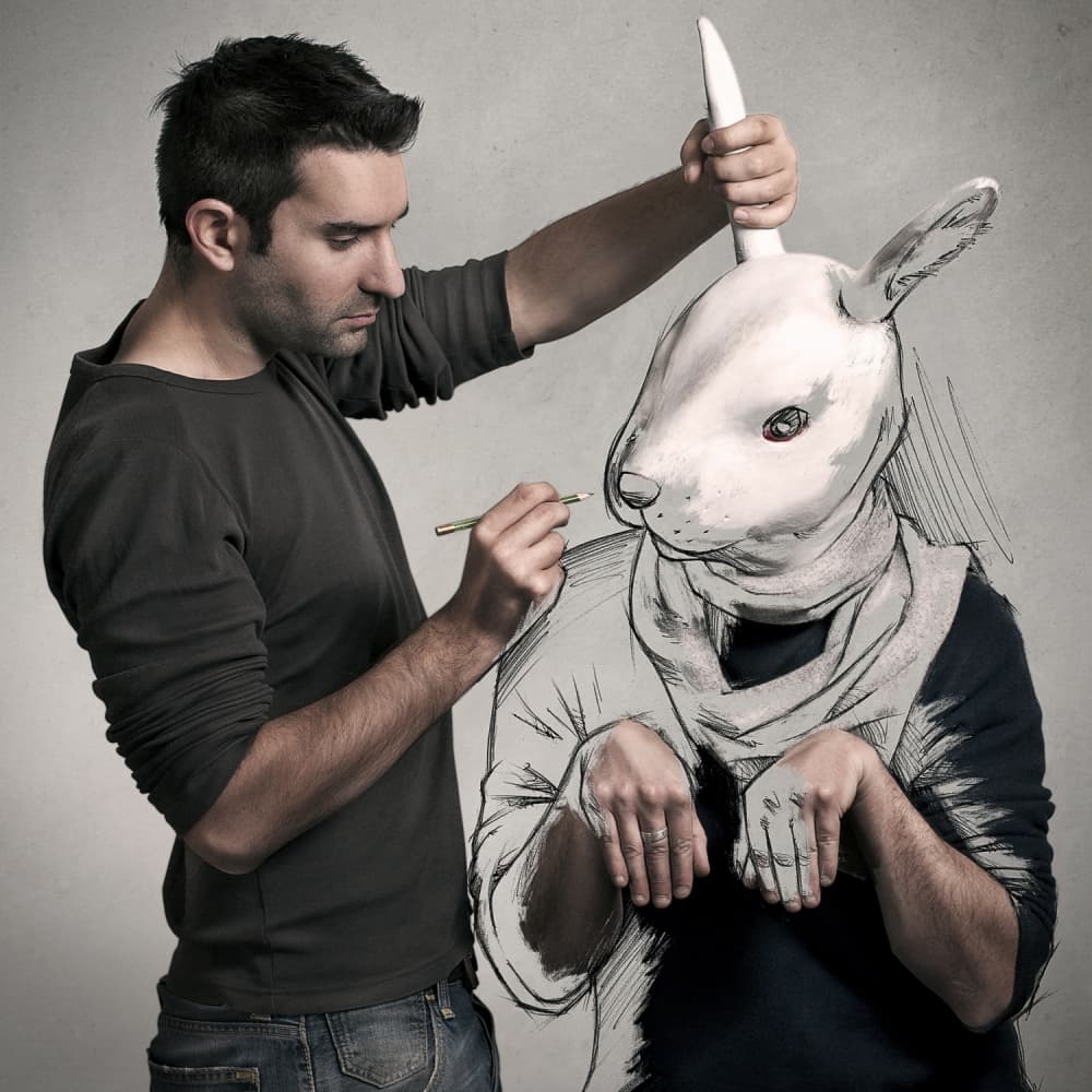 Artist Drawing Rabbit by Sebastien DEL GROSSO — canvas wall art