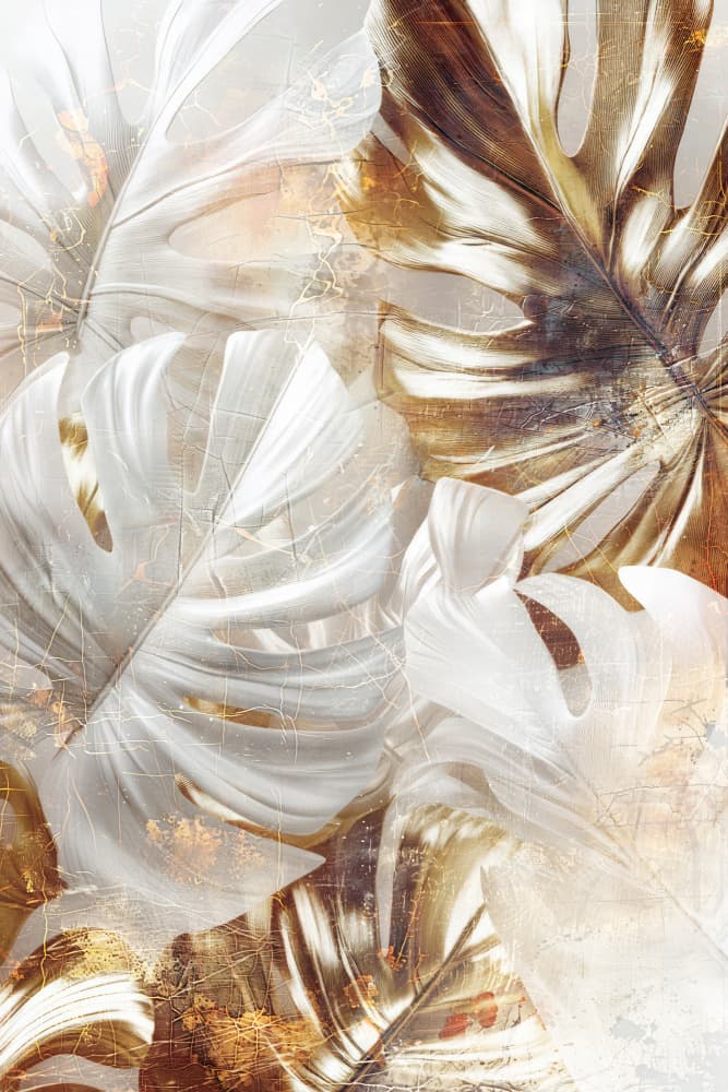 Golden Tropical Monstera by Rafal Kulik — canvas wall art