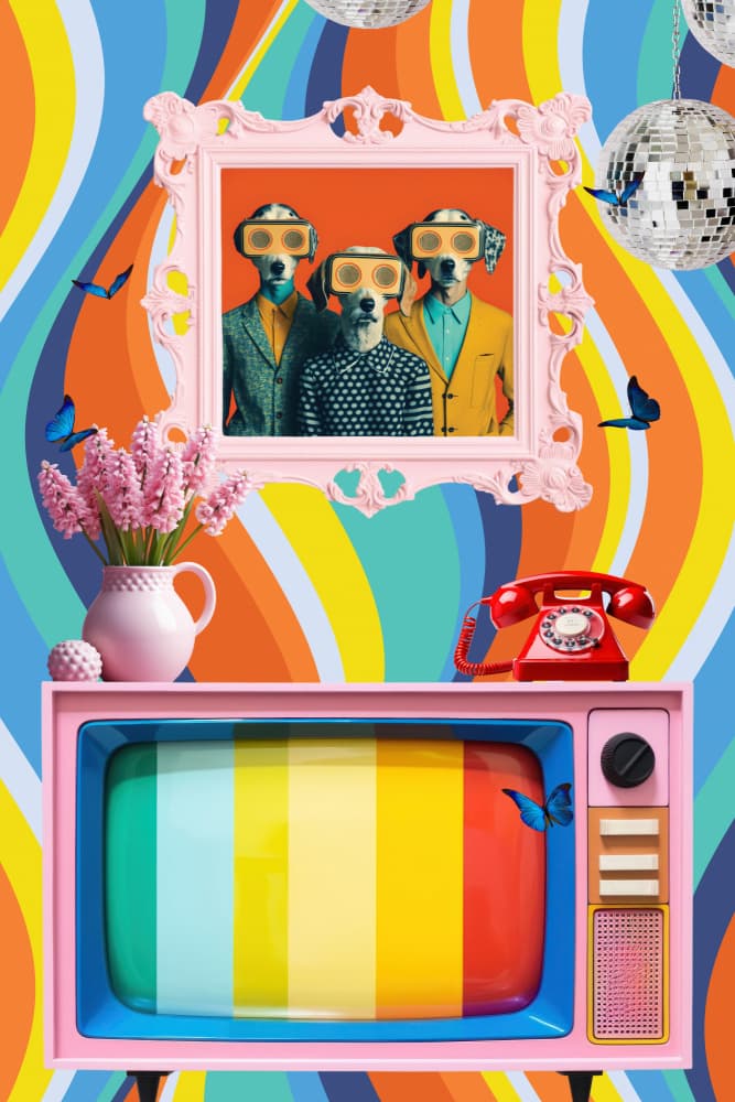 Colorful Retro Dog Scene by Sue Skellern — canvas wall art