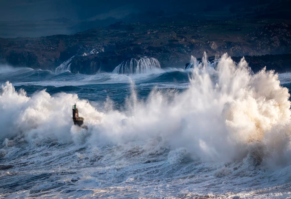Crashing Waves Lighthouse by Rodrigo Núñez Buj — canvas wall art