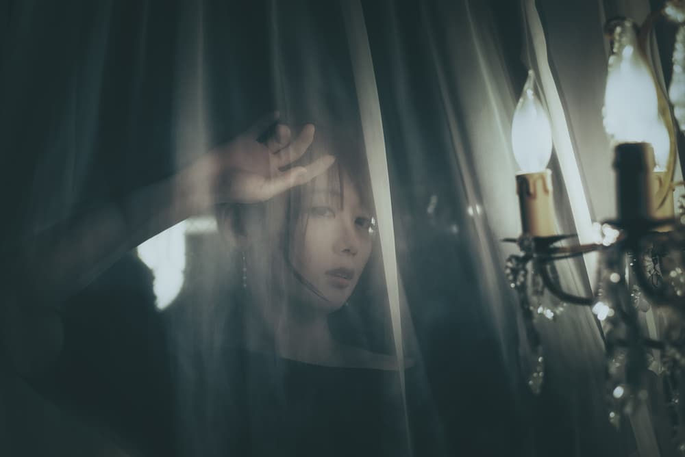 Mysterious Woman Behind Curtain by Nobu Ishijima — canvas wall art