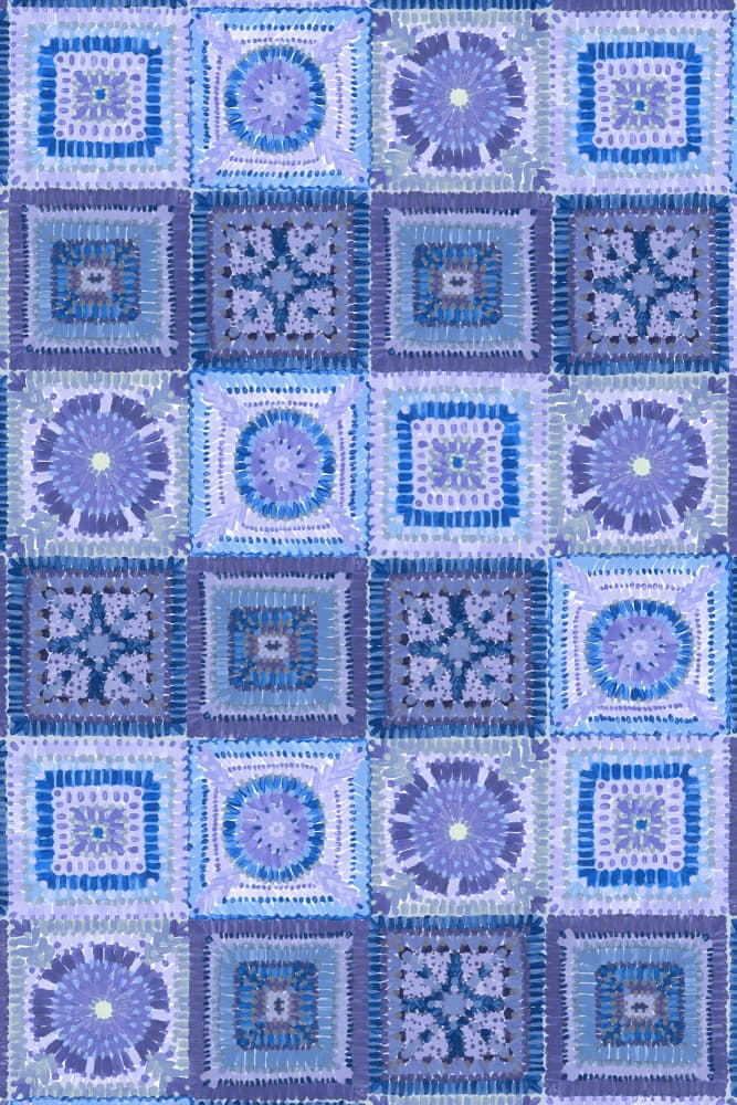 Bohemian Blue Crochet Patchwork by Rosana Laiz Blursbyai — canvas wall art