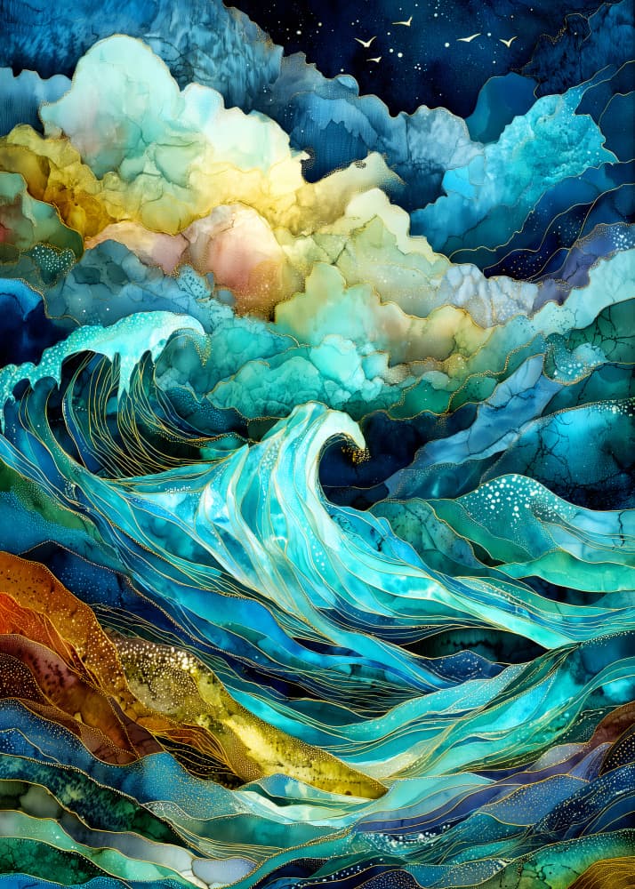 Abstract Golden Ocean Waves by Justyna Jaszke — canvas wall art