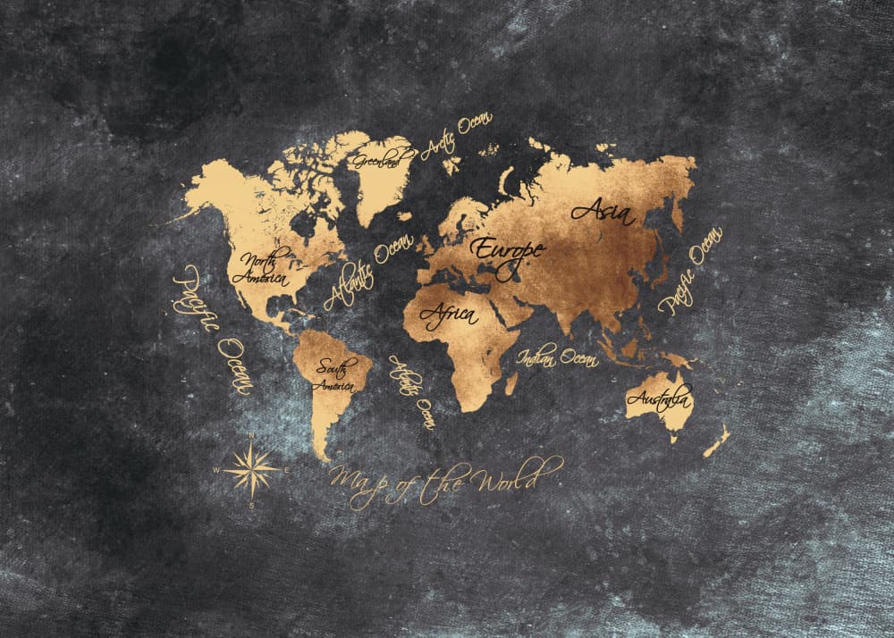 Vintage Gold World Map by Justyna Jaszke — canvas wall art