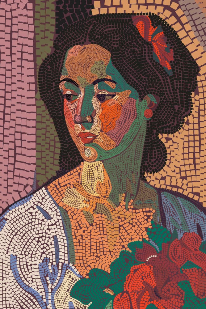 Vibrant Mosaic Portrait by Treechild — canvas wall art