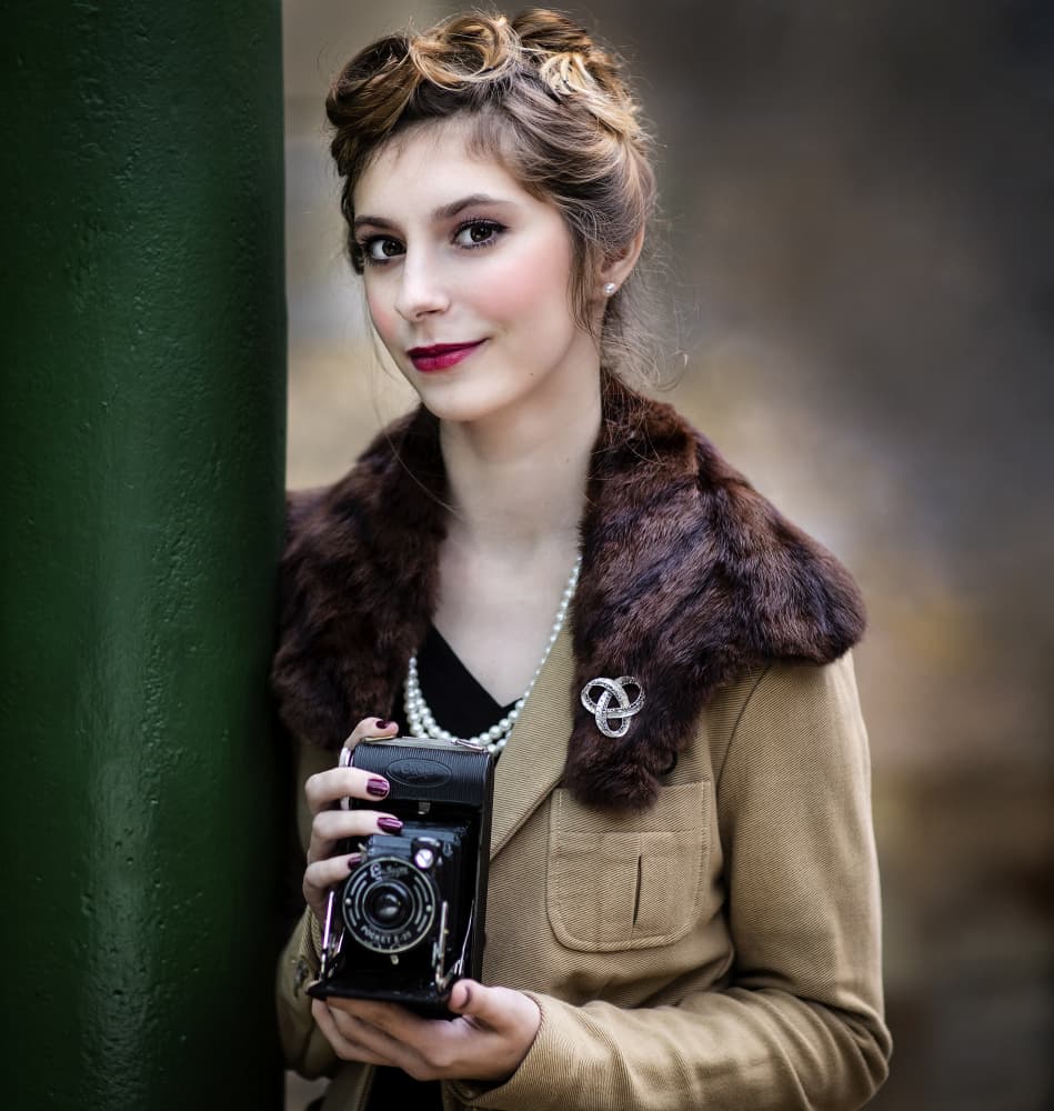 Woman with Vintage Camera by Daniel Springgay — canvas wall art