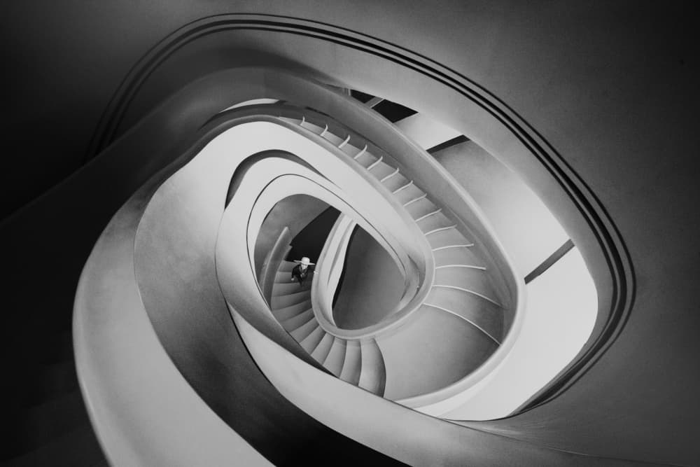 Descending Spiral Staircase by konglingming — canvas wall art