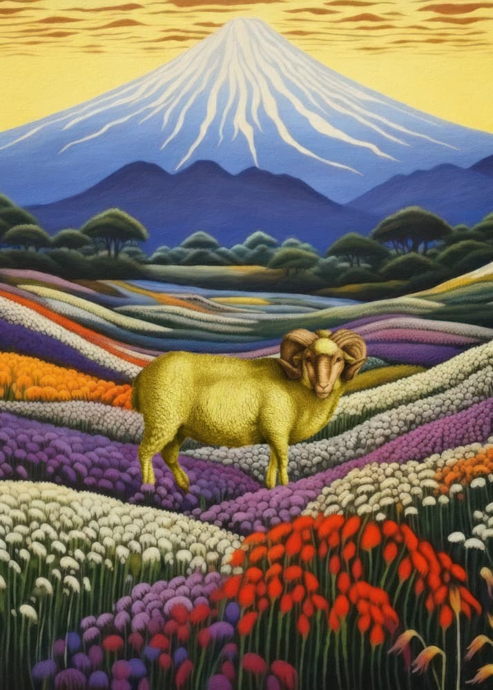 Golden Ram Mountainscape by Marja van den Hurk — canvas wall art