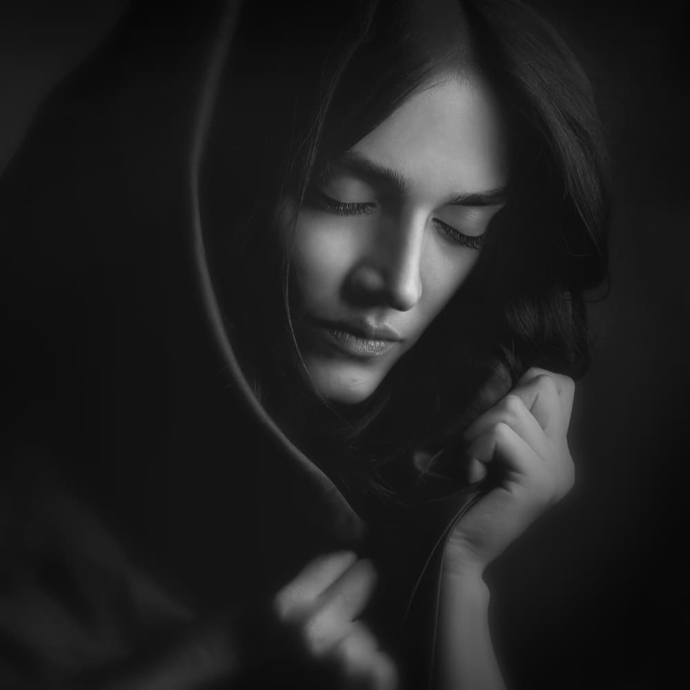 Pensive Woman Portrait by Moein Hasheminasab — canvas wall art