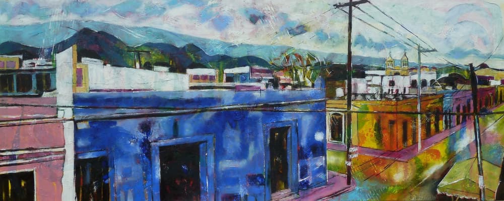 Vibrant Mountain Town by Barbara Piatti — canvas wall art