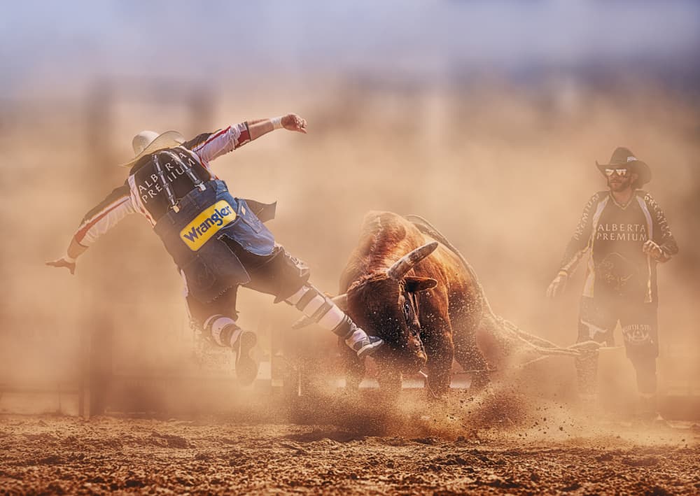 Rodeo Cowboy Thrown by Ben.C.L — canvas wall art