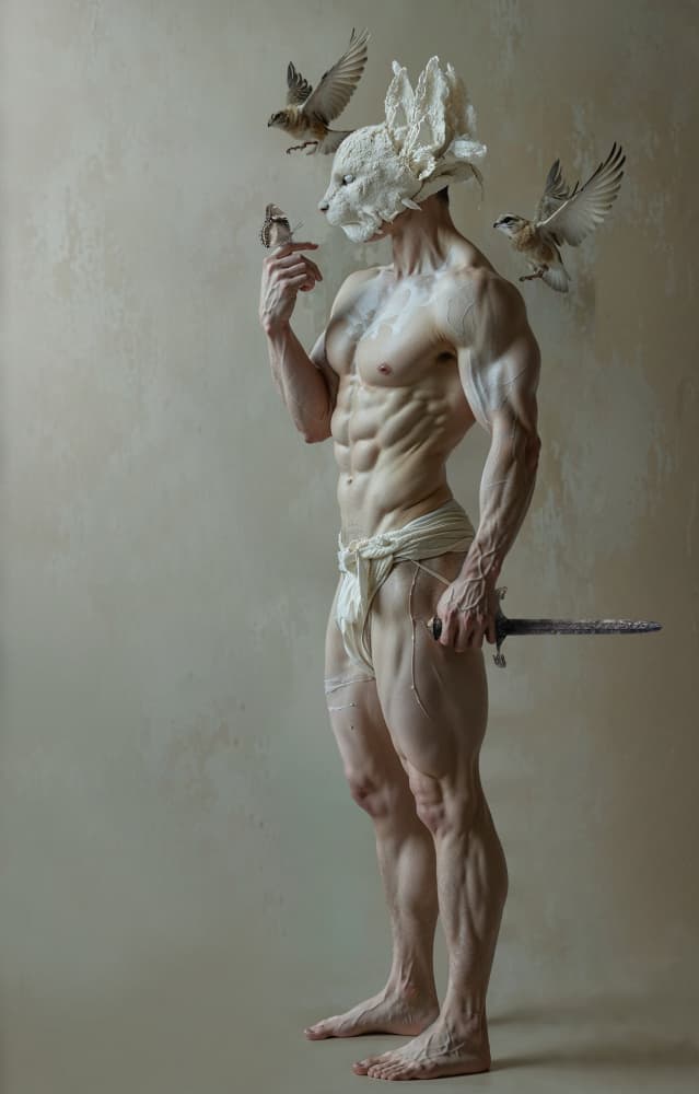 Rabbit Masked Warrior with Birds by DDiArte — canvas wall art
