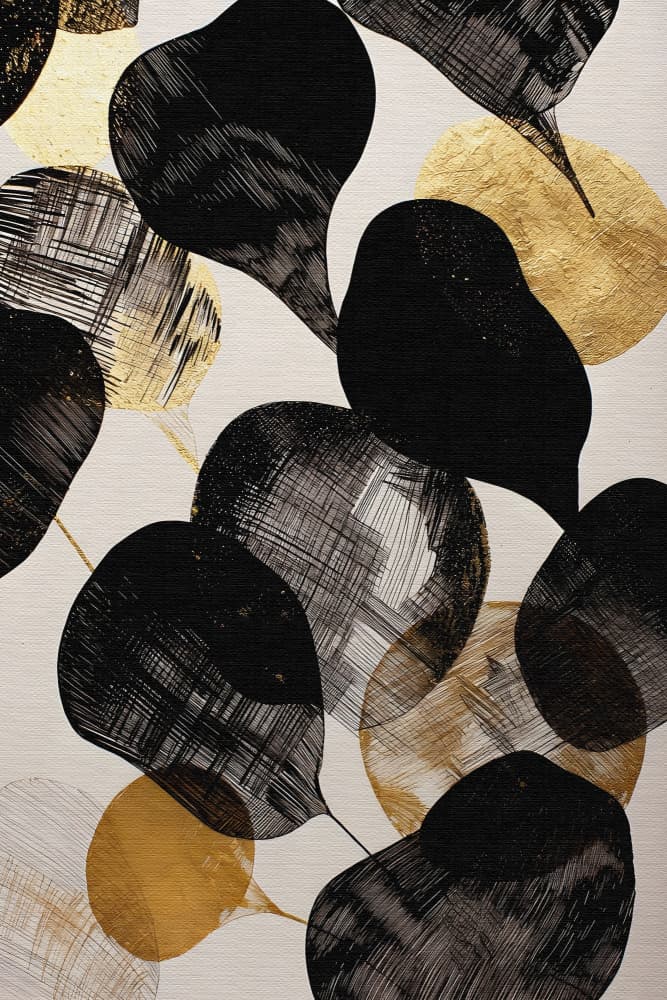 Abstract Gold Black Leaves by Miguel Bruzual — canvas wall art