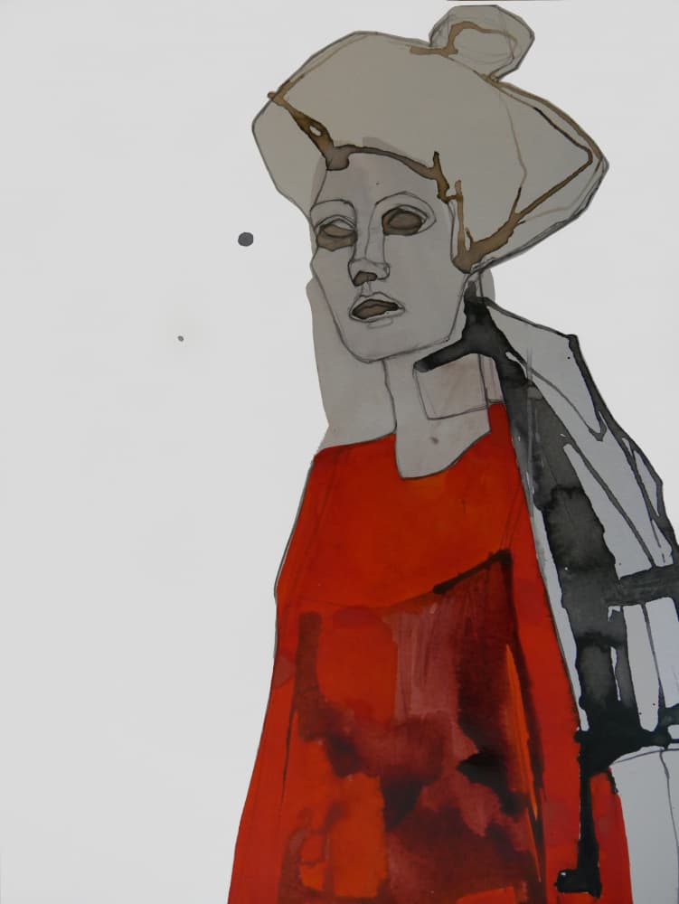Stylish Red Portrait by Doris Schmitz — canvas wall art