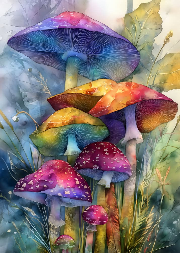 Magic Forest Mushrooms (2) by Justyna Jaszke — canvas wall art
