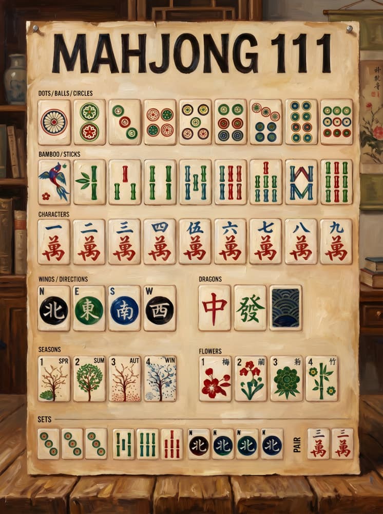 Vintage Mahjong Chart by HUGO — canvas wall art