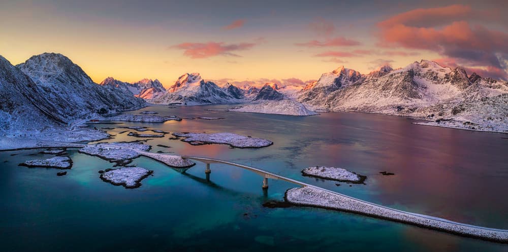 Snowy Fjord Coastal Bridge by Mei Xu — canvas wall art