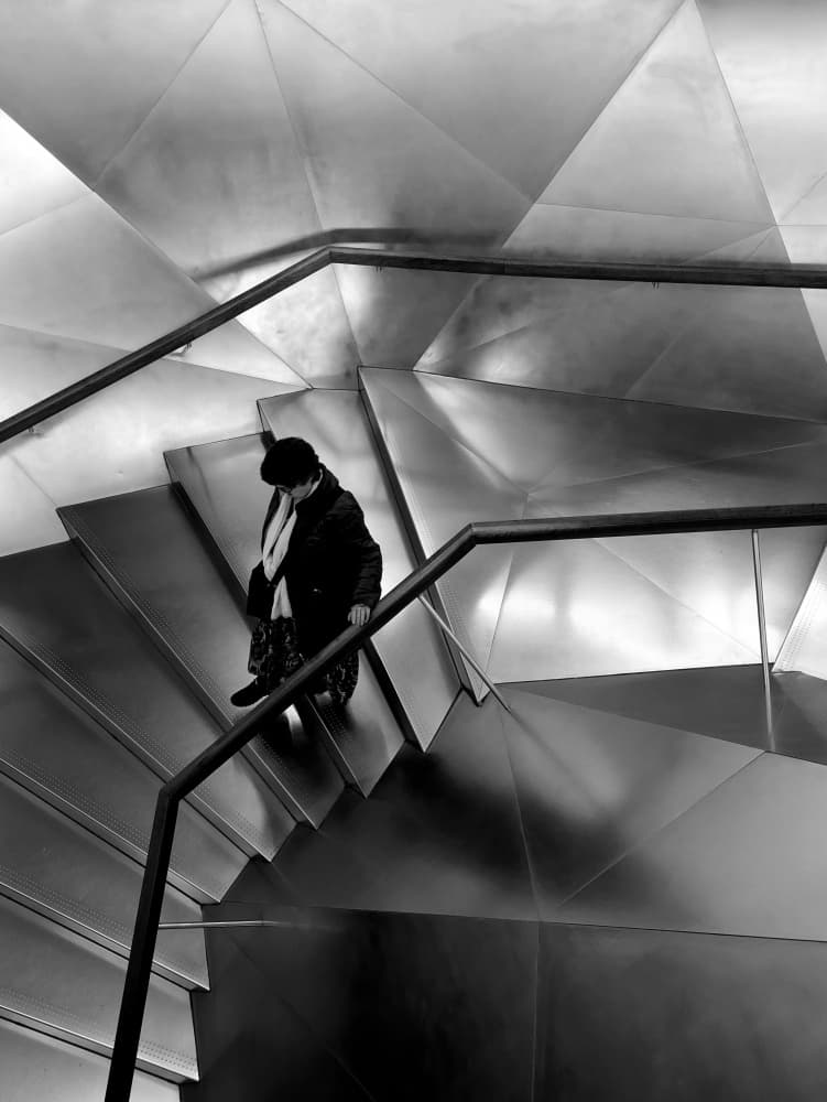 Solitary Figure Modern Staircase by Elizabeth Allen — canvas wall art
