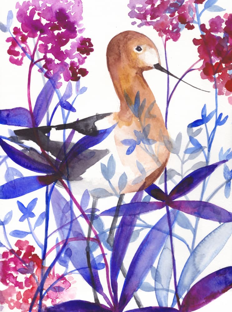Watercolor Bird in Bloom by Christine Lindstrom — canvas wall art
