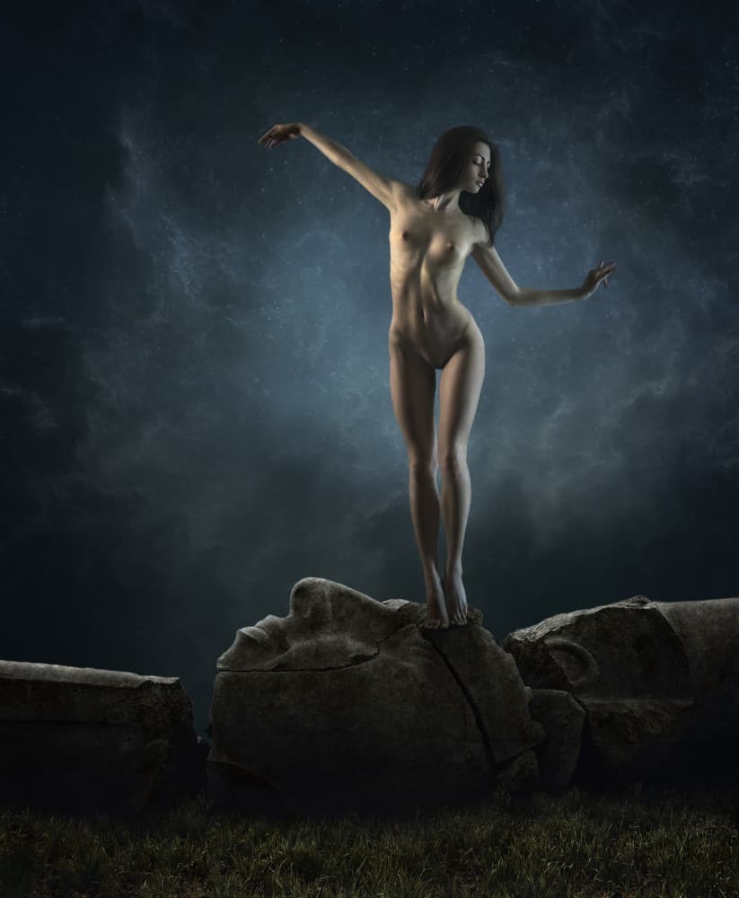 Ethereal Figure Ancient Ruin by Dmitry Frizel — canvas wall art