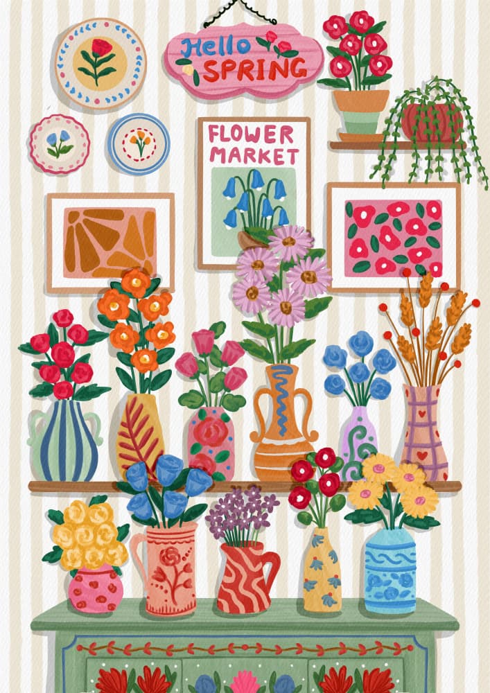 Hello Spring Flowers by Nidhi Kachhadiya — canvas wall art