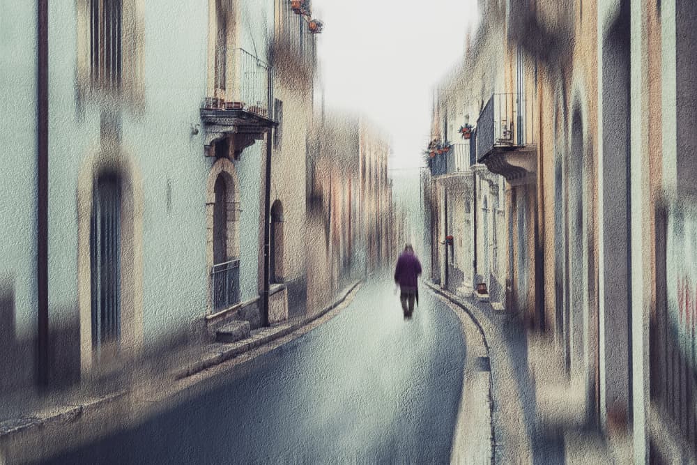 Solitary Walk on a Blurred Street by Cindy Liu — canvas wall art