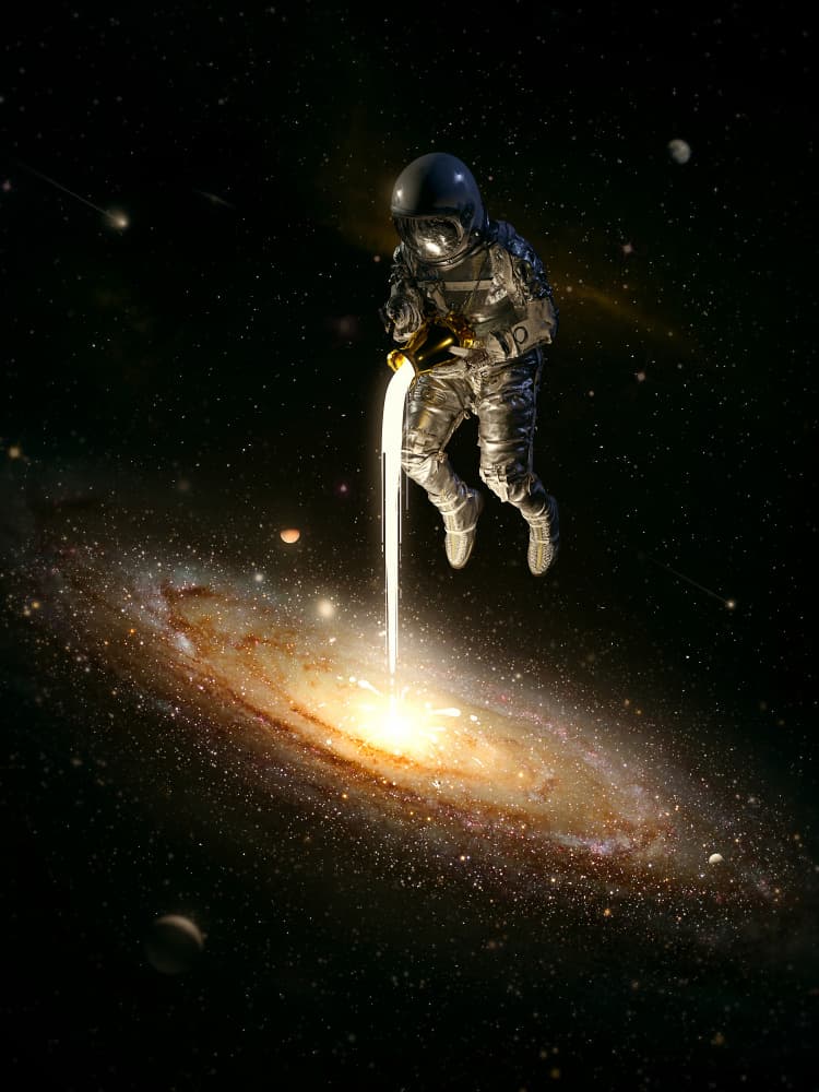 Astronaut Feeds Galaxy by Nicebleed — canvas wall art