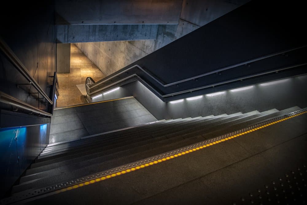 Modern Illuminated Staircase by Linda Wride — canvas wall art