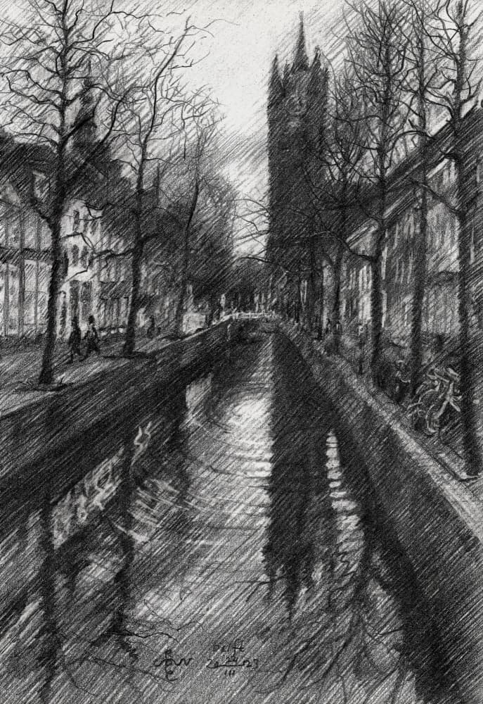 Winter City Canal Sketch by Corné Akkers — canvas wall art