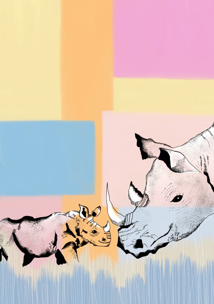 Gentle Rhino Family by Art by the Ocean — canvas wall art