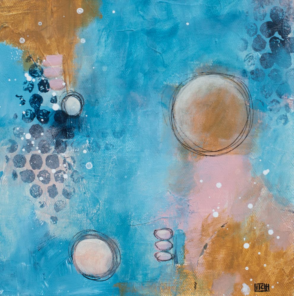 Abstract Blue Gold Circles by Lillian Christiansson — canvas wall art