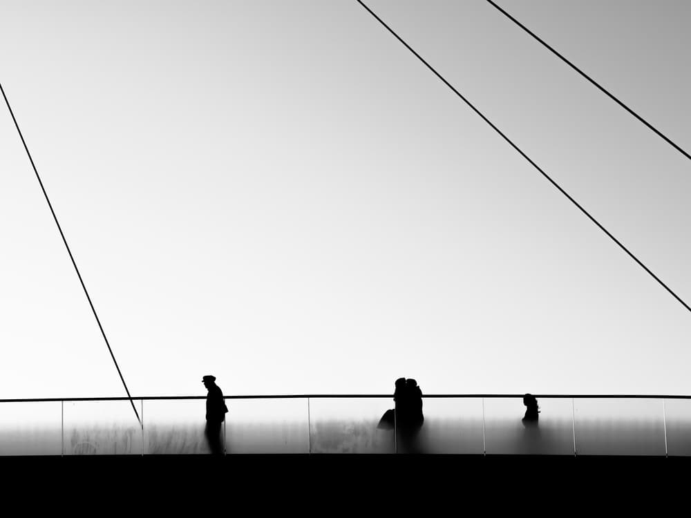 Silhouettes on Modern Bridge by Marius Surleac — canvas wall art