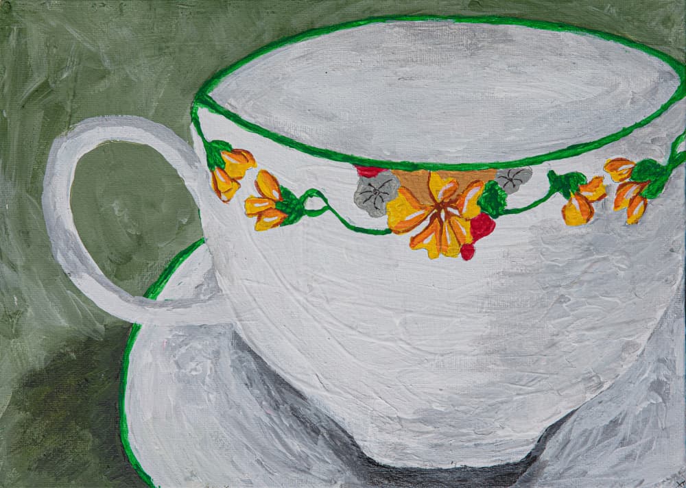 Cozy Floral Teacup by Dale Hefer — canvas wall art