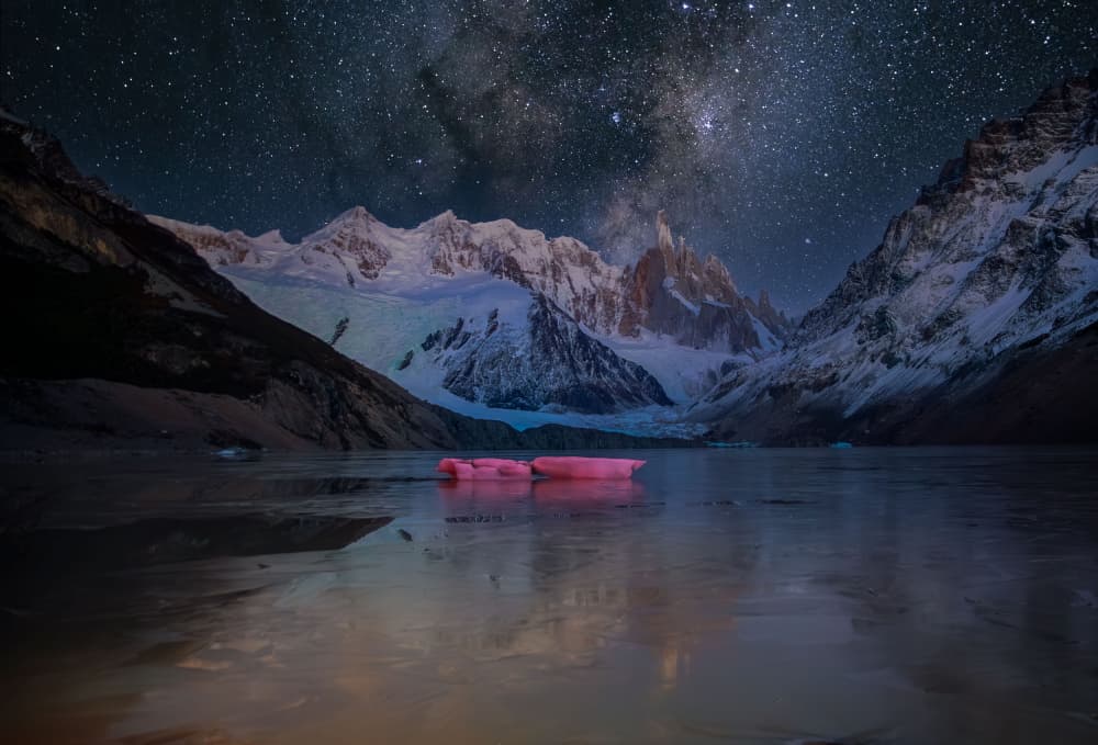 Pink Boats Under Milky Way by YANGYING — canvas wall art