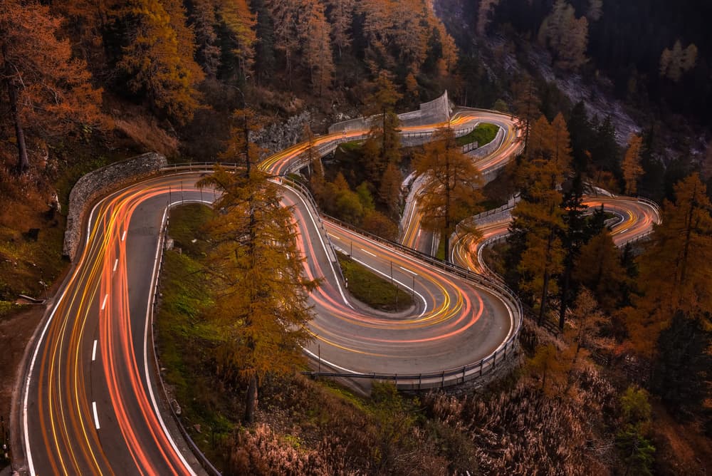 Autumn Road Light Trails by Andreas Agazzi — canvas wall art