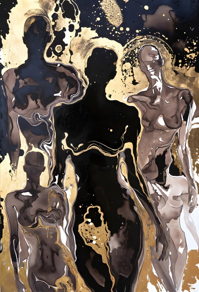 Golden Fluid Figures by Miguel Bruzual — canvas wall art