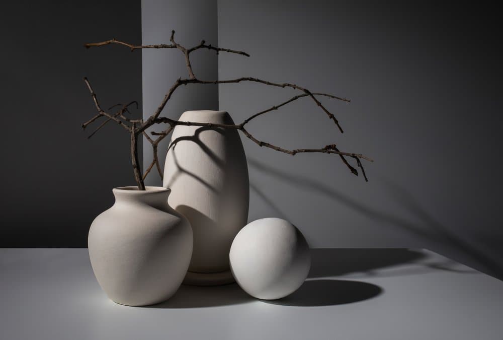 White Vases Dried Branches by Evgeniy Popov — canvas wall art