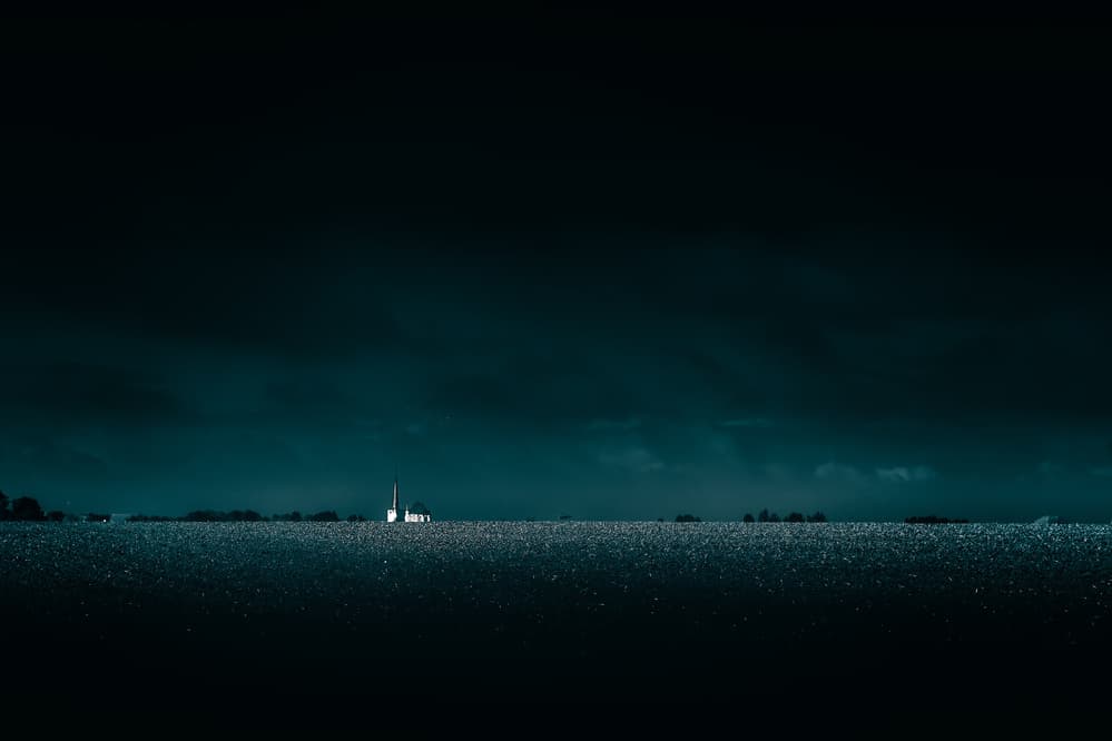Solitary Church Dark Teal by Marc Huybrighs — canvas wall art