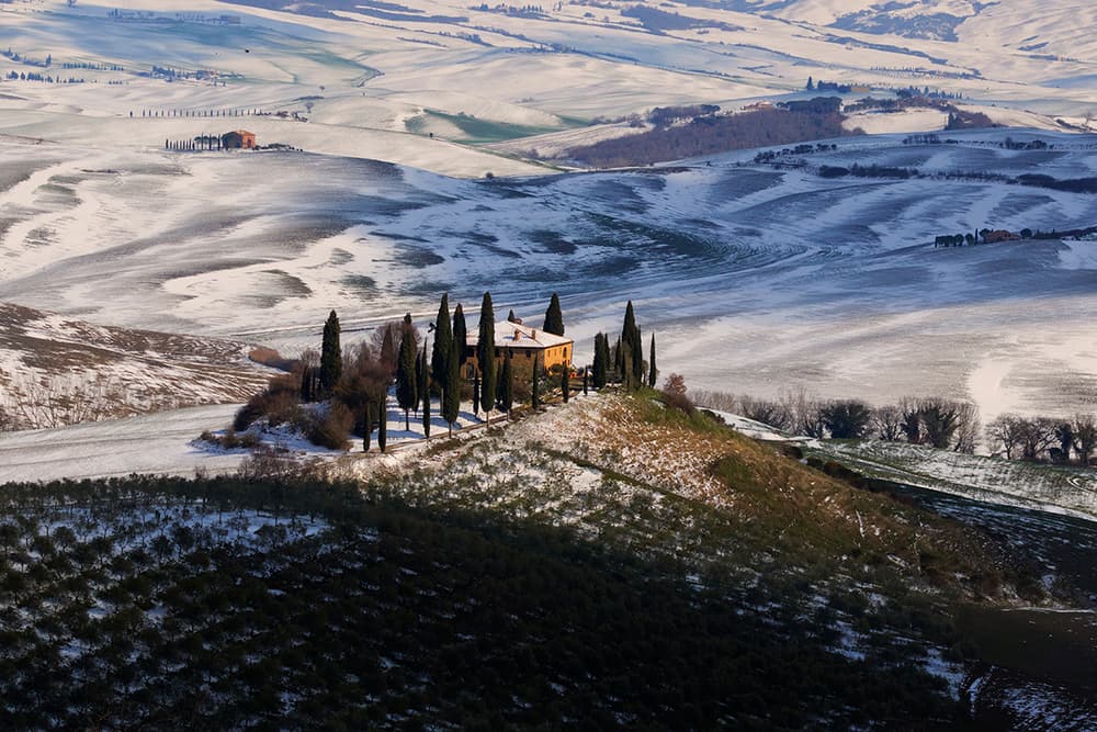 Winter Tuscan Farmhouse Landscape by Massimo Della Latta — canvas wall art
