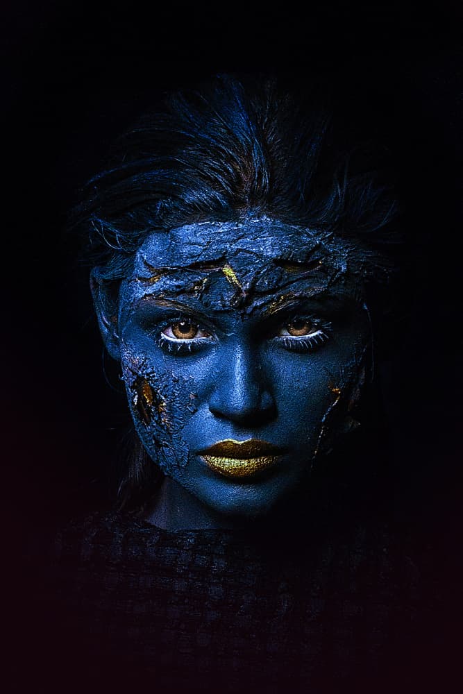 Mysterious Blue Portrait by PARTHA BHATTACHARYYA — canvas wall art