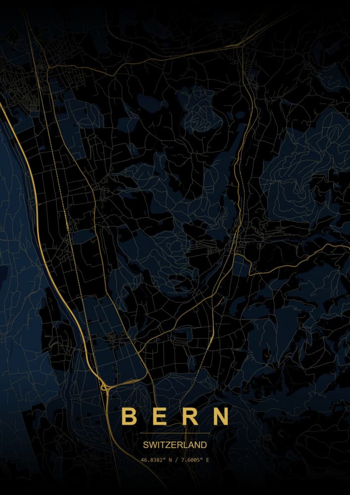 Golden Bern City Map by HUGO — canvas wall art