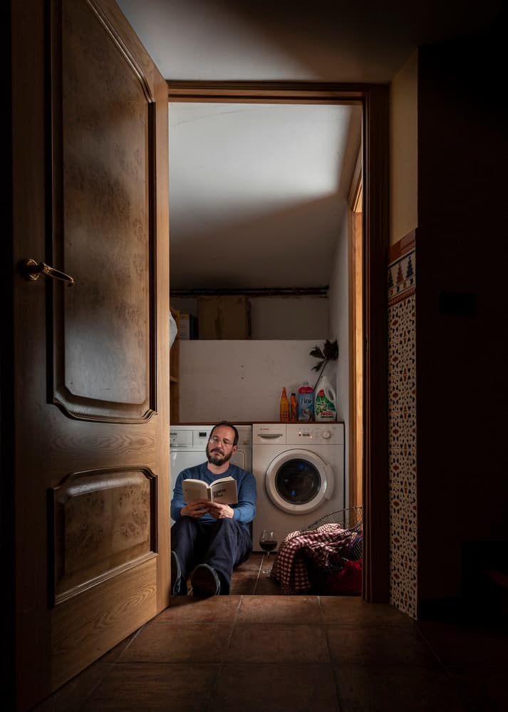 Quiet Laundry Reading by Bego Amare — canvas wall art