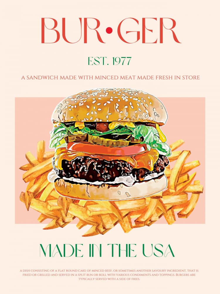 Classic American Burger by Nazma Khokhar — canvas wall art
