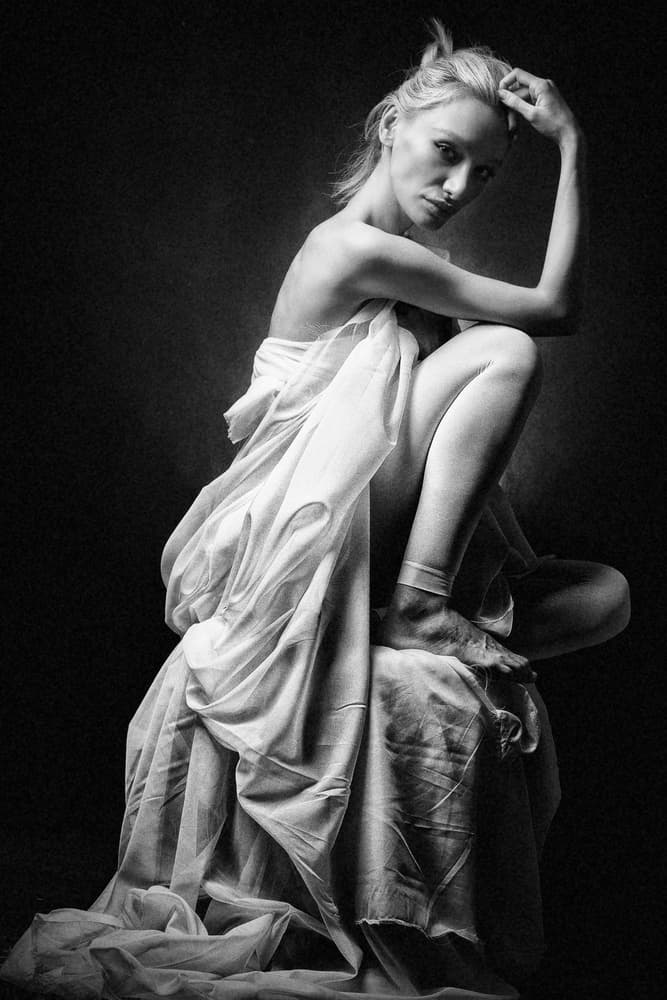Elegant Draped Woman by Mehdi Mokhtari — canvas wall art