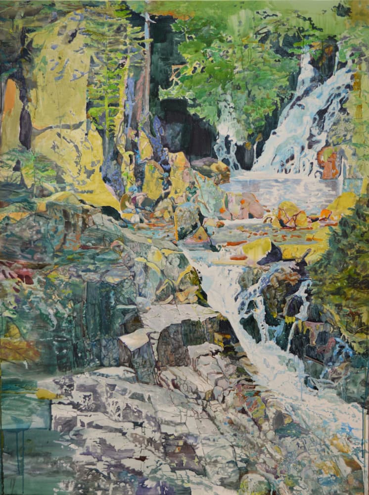 Vibrant Forest Waterfall by Karin Bos — canvas wall art