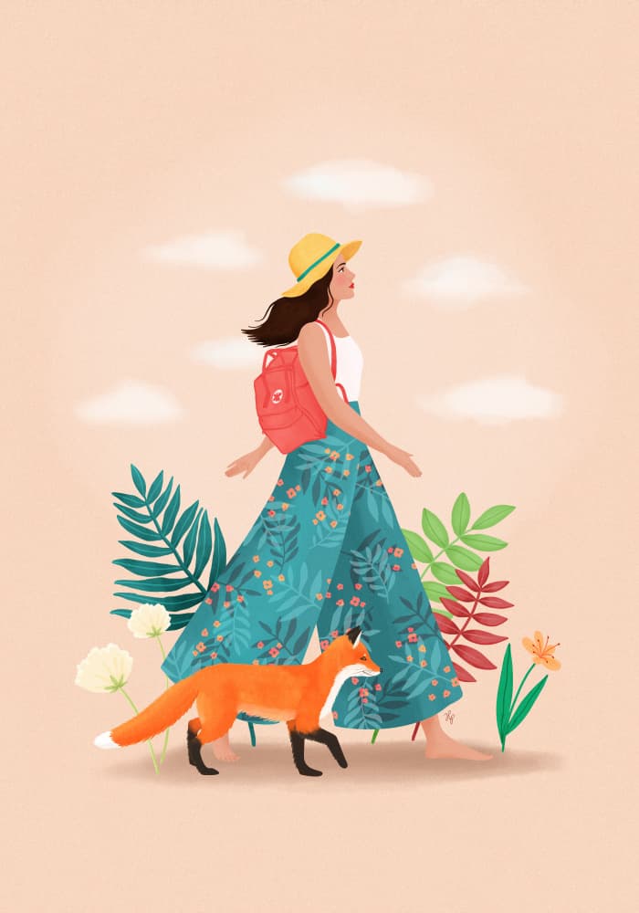Barefoot Wanderer and Fox by Petra Holíková — canvas wall art
