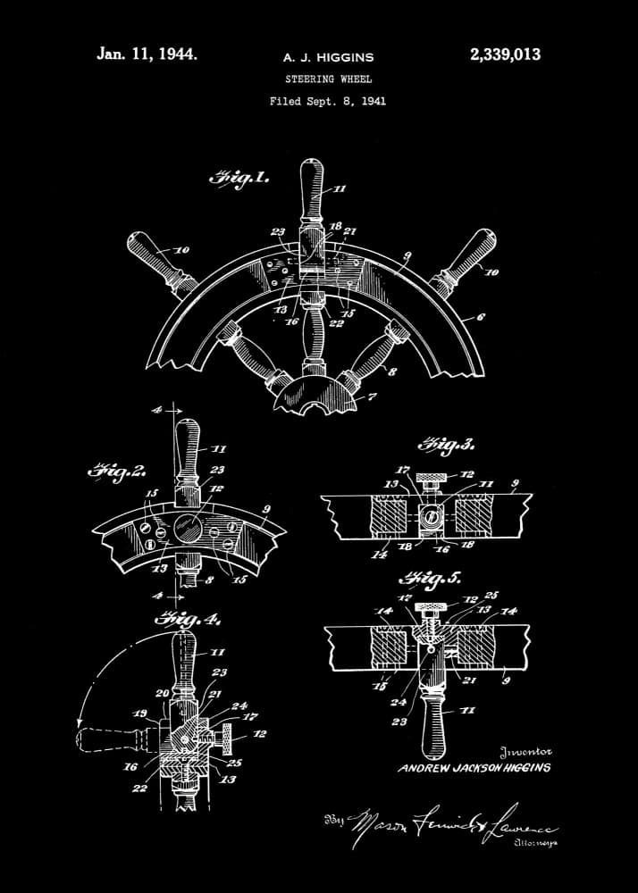 Vintage Steering Wheel Patent by Andreas Magnusson — canvas wall art