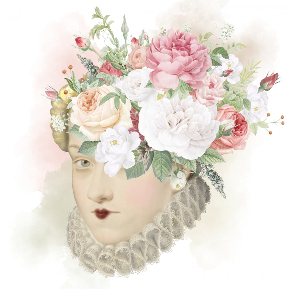 Floral Dream Portrait by Marja van den Hurk — canvas wall art