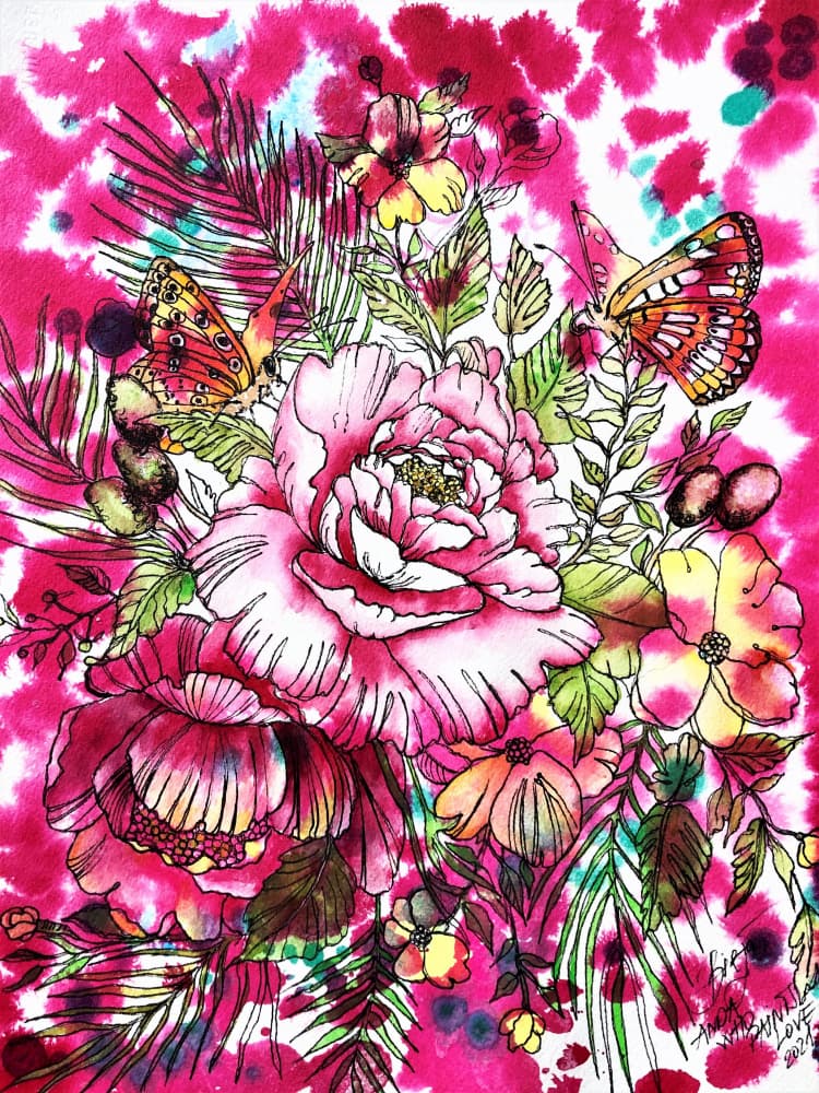 Vibrant Pink Floral Butterflies by Anda Bieza — canvas wall art